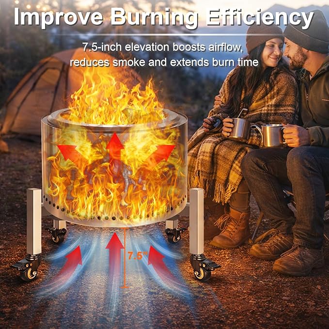 15-27 Inch Adjustable Fire Pit Stand, Premium Stainless Steel Rolling Base with Locking Wheels, Universal for Solo Stove, Heavy-Duty Rust-Proof for Outdoor Patio Camping