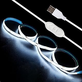 5V USB LED Strip Lights 3.28FT, 3Key COB LED Light Strip White, Short LED Strip Light, Flexible Bright for Under Cabinet, Kitchen, TV Backlight, Shelves, Displays and TV Lights