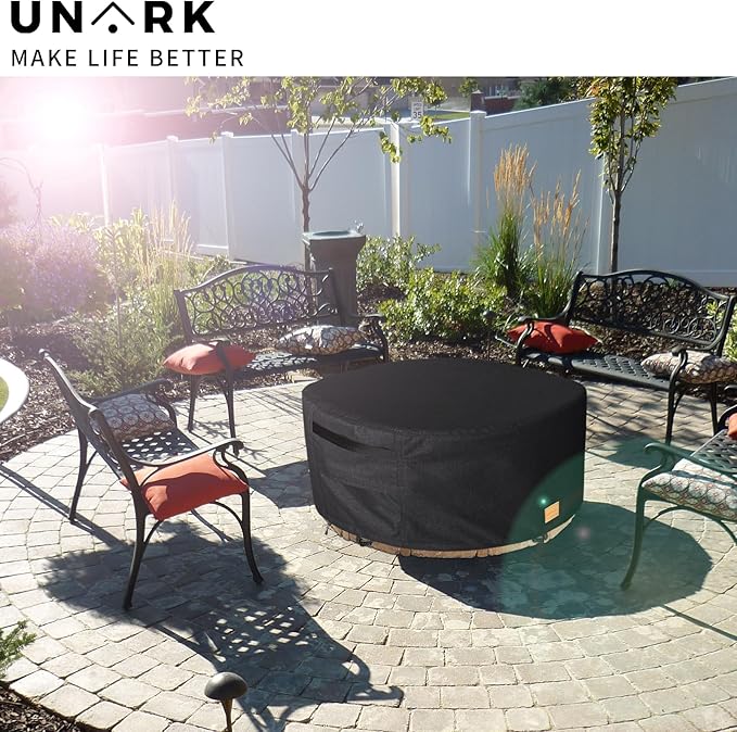Fire Pit Cover Round 60 inch,Waterproof 600D Heavy Duty Patio Fire Pit Cover,Outdoor Round Gas Fire Pit/Table Cover,60” Dia X 24”H,Black