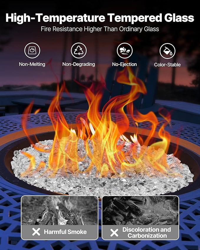 VEVOR Fire Glass, 10 lbs, Clear, 1/2 Inch High-Temperature Resistant Reflective Glass Rocks, Smokeless Fire Pit Stones for Outdoor Table & Landscaping