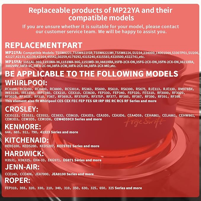 MP22YA Electric Range Burner Element Unit Set - 2 pcs MP15YA 6" & 2 pcs MP21YA 8" Stove Burners Replacement for Kenmore, Whirlpool, Maytag, Hardwick & Norge Electric Ranges/Stoves