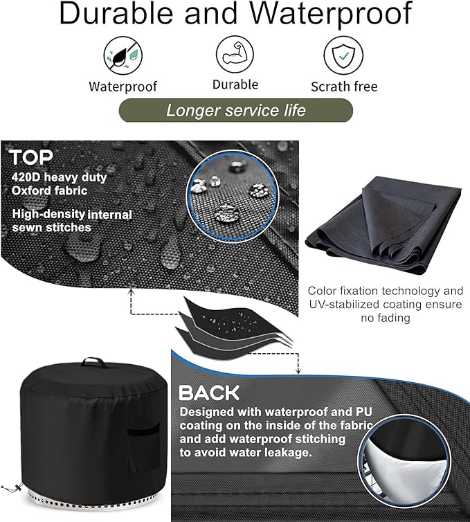 Smokeless Fire Pit Cover Round Outdoor, Falezern Large Stove Bonfire Shelter Cover Waterproof and Windproof, Stove Shelter Cover Compatible with Solo Stove Yukon and more. 29"D X 18"H (L)
