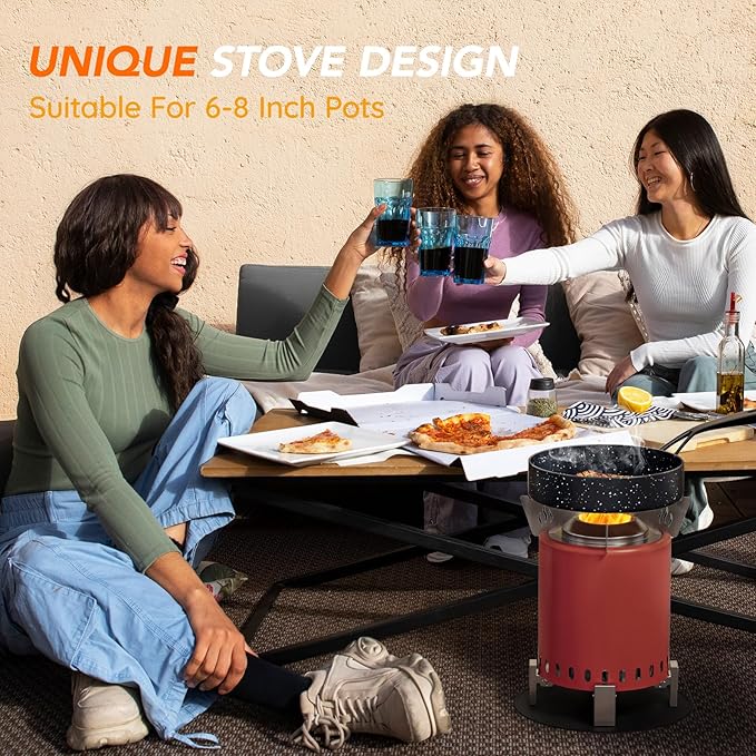 Mini Smokeless 7 Inch Tabletop Fire Pit with Pan Stand and Insulation Mat, Portable Stainless Steel Fire Pit for Camping, Patio Tabletop Firepit, Burns Wood or Pellets, Travel Bag Included, RED
