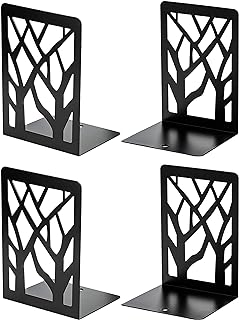 MaxGear Book Ends Tree Design Modern Bookends for Shelves, Non-Skid Book Holder, Heavy Duty Metal Book Storage for Books/CDs, Decorative Book Stopper for Home, 7 x 4.7 x 3.5”, Black,2 Pair/4 Pieces