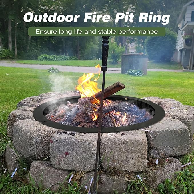 Outdoor Fire Pit Ring 43.3-Inch Outer/39.3-Inch Inner, Fire Pit Insert Round Metal Steel Fire Rings for Outside Wood Burning Fire Pits-Above Or In-Ground, Patio Backyard Camping Bonfire