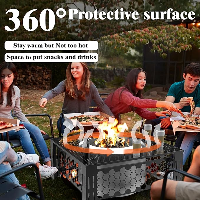 Fire Pit Surround Tabletop for Solo Stove Yukon, Accessories for Solo Stove, Large Surround Table for Stove with Diameter Less Than 27", Square Metal Black
