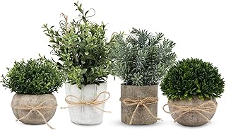 4 Pack Small Fake Plants in White Pulp Pot for Home Decor, Artificial Plants Indoor, Small Faux Plants Indoor for Bathroom Bedroom Kitchen Office Farmhouse Room Shelf Decor