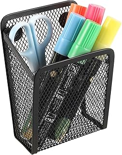 Magnetic Pencil Holder,Mesh Stainless Steel Pen Basket, Metal Writing Utensil Storage Organizer for Whiteboard,Blackboard,Kitchen, Locker, Home, or Office