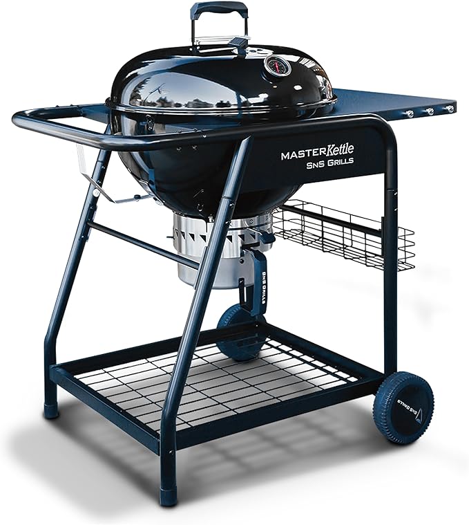 SnS Grills 22-Inch Charcoal Grill and Smoker — MasterKettle with Patented Slow ‘N Sear Deluxe Insert, 304 Stainless EasySpin Grate, Integrated Side Table, 10-Year Warranty.