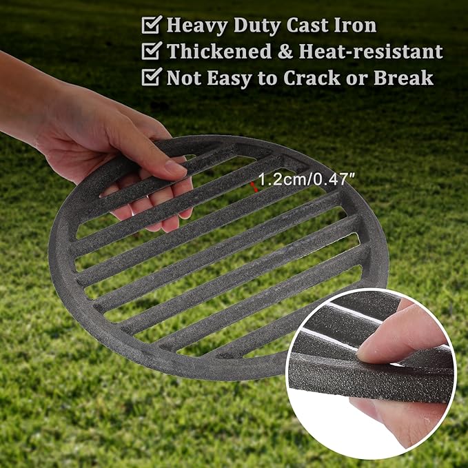 Cast Iron Bottom Fire Grate - 9 Inch Round BBQ Grill Grate Replacement, High Heat Charcoal Plate Bottom Grate Grill Parts, Fireplace Grate for Fire Pit Project BBQ Accessories Parts