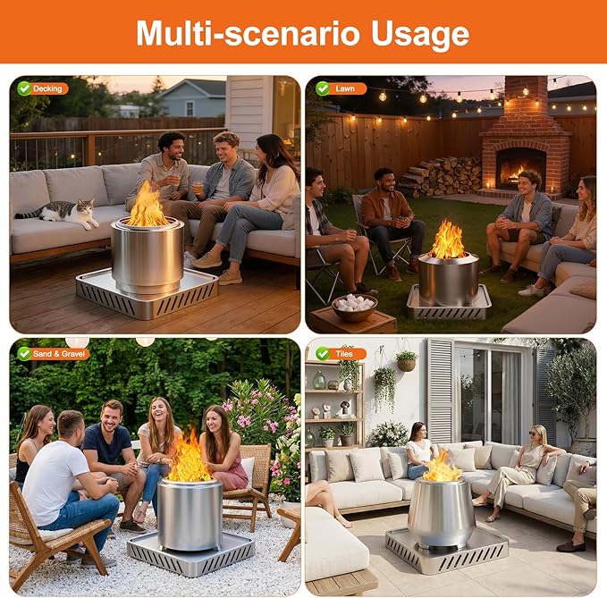 Fire Pit Base Compatible for Breeo Fire Pit X24 (25.6 Inch) - for Lawn & Deck Protection,Stainless Steel Metal Base,Heat Protection & Airflow,Fire Pit mat,Accessory for Outside & Indoor,for Solo Stove