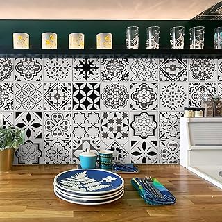 Timeet Thicken Glossy Backsplash Kitchen Contact Paper Tile Wallpaper Removable Self Adhesive Black White Peel and Stick Wallpaper for Bathroom Laundry Room 17.7"x78.7" Vinyl Film
