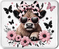 Highland Cow Mouse Pad, Coquette Pink Bow Floral Cow Mouse Pads for Wireless Mouse Computers Laptop Desk Accessories, 9.5x7.9 Inch