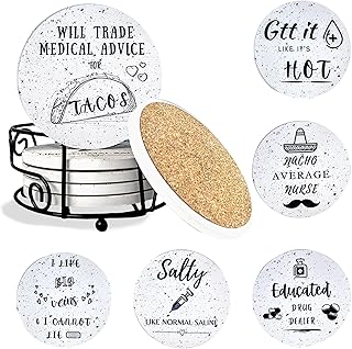 Nurse Gifts for Women and Men - Absorbent Ceramic Coasters w/Holder Included (Nurse Funny) Gift for Nurses, Nurse Practitioner Gifts, Nursing Student Graduation, Nurse Appreciation Gifts