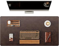 YSAGi Genuine Leather Desk Mat, 35.4"X17" Office Desk Pad, Thick Premium Table Pad with Stitched Line, Non-Slip Laptop Writing Pad with Rubber Base (Dark Brown, 35.4"x17")