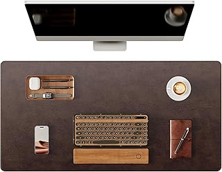 YSAGi Genuine Leather Desk Mat, 35.4"X17" Office Desk Pad, Thick Premium Table Pad with Stitched Line, Non-Slip Laptop Writing Pad with Rubber Base (Dark Brown, 35.4"x17")