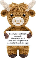 Hoedia Emotional Handmade Highland Cow Crochet Figurines, Positive Crochet Animal & Self-Care Gifts for Women Men Inspirational Desk/Home Decor