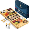 ROYAL CRAFT WOOD Extra Large Bamboo Charcuterie Boards - Large Charcuterie Board Set w/ 3 Sauce Bowls, 4 Knives & Slate Plate - Unique Cheese Board & Serving Tray - Ideal Housewarming Gift