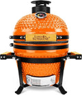 Upgraded 13 inch Ceramic Kamado Grill with Waterproof Air Vent Cap | Portable Tabletop Charcoal BBQ Grill Smoker for Outdoor Cooking, Patio, Camping | Orange