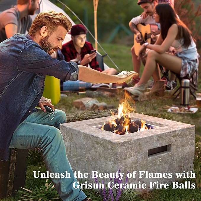 GRISUN Ceramic Fire Balls, 5 Inch Set of 6 Round Fire Stones for Natural or Propane Fireplace, Reusable Fireballs for Indoor & Outdoor Fire Pit/Fireplace/Fire Bowls, Black
