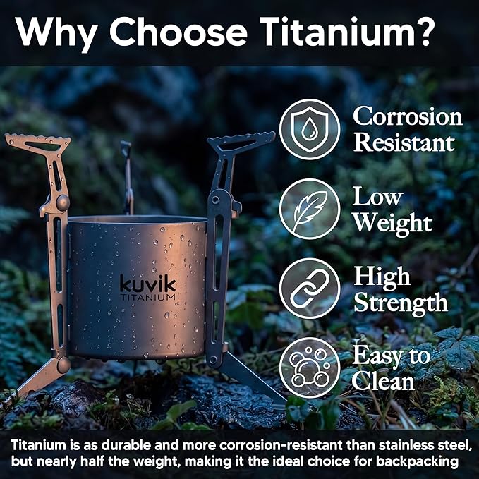Kuvik Titanium Siphon Alcohol Stove with Folding Legs - Ultralight and Compact Stove for Backpacking, Camping, and Survival