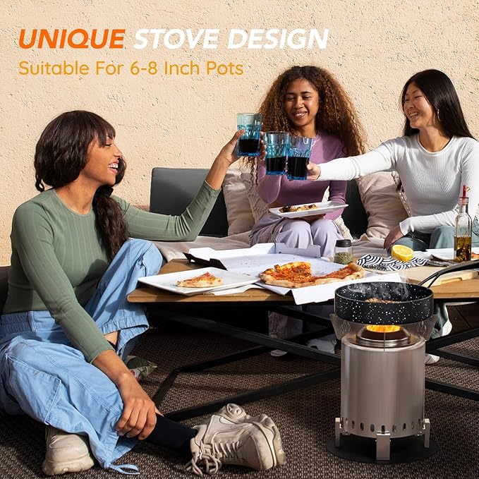 Mini Smokeless 7 Inch Tabletop Fire Pit with Pan Stand and Insulation Mat, Portable Stainless Steel Fire Pit for Camping, Patio Tabletop Firepit, Burns Wood or Pellets, Travel Bag Included, Silver