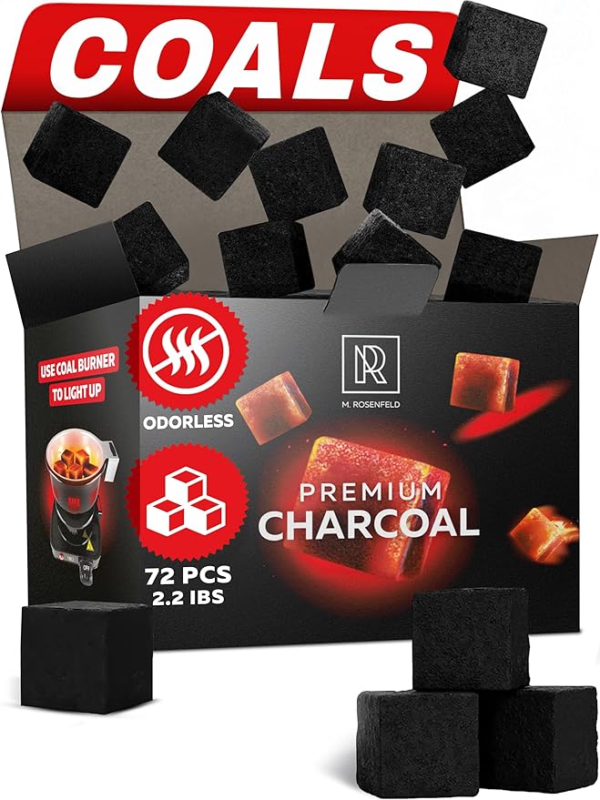 72 pcs Hookah Charcoal Hookah Coals for Hookah Coconut 25mm Cubes – 72 pcs - 1.1 KG (2.2 lbs) – Premium Quality – 100% Natural Coconut Charcoal Hooka Cubes – NOT Quick Light