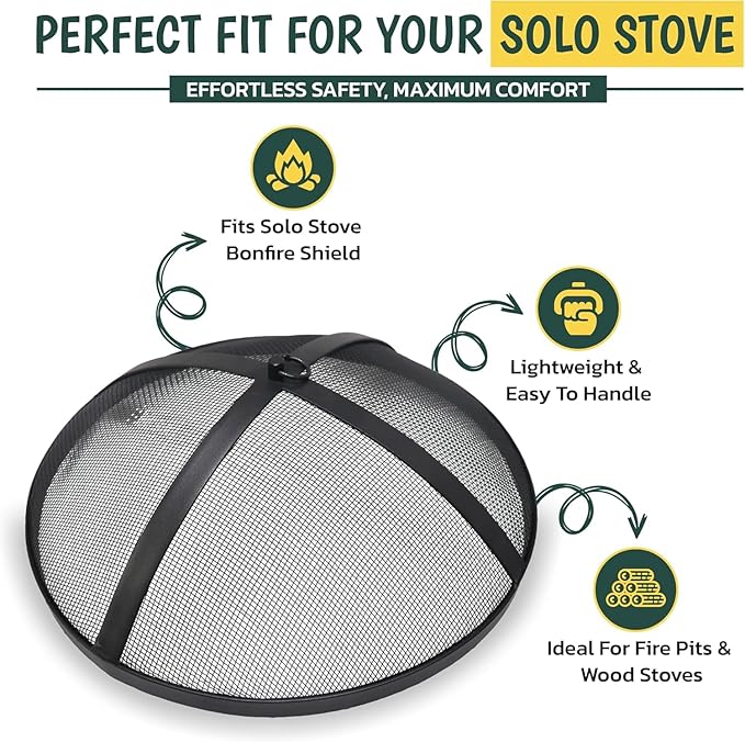Fire Pit Screen for Solo Stove, 18.5" Fire Pit Spark Screen for Solo Stove Accessories -Carbon Steel Spark Protector Mesh Screen for Fire Pits as bonfire shield with Hook & Bonfire Shield Removal Tool