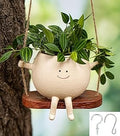 Cute Hanging Planter for Indoor Outdoor Plants,Small Hanging Flower Pots,Face Head Planter, Unique Funny Hanging Plant Pot for Succulents,Plant Gifts for Mother's Day, Birthday, Christmas (Khaki)