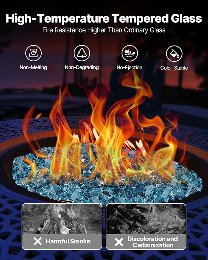 VEVOR Fire Glass, 10 lbs, Aqua Blue, 1/2 Inch High-Temperature Resistant Reflective Glass Rocks, Smokeless Fire Pit Stones for Outdoor Table & Landscaping