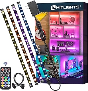 HitLights LED Strip Lights, Small LED Light Strips Dimmable, RGB 5050 Color Changing LED Tape Light with Remote and UL-Listed Adapter for TV Backlight, Bedroom, Cabinet Shelf Display