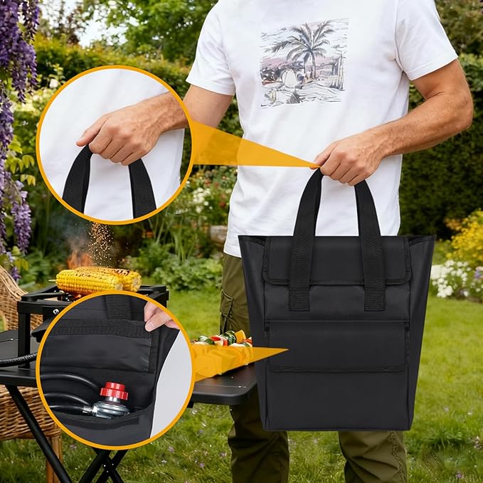Heavy-Duty Carrying Case for Single Burner High-Pressure Propane Stove, 600D Waterproof Travel Storage Bag for Outdoor Gas Burner with Pockets, Perfect for Camping, Tailgating & Seafood Boil