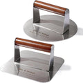 Dr.Camp 2 Pack Stainless Steel Burger Press with Real Wood Handle 7 Inch Smash Burger Press Bacon Press Grill Press Set for Griddle Flat Top Hamburger Smasher Meat Press