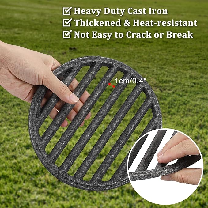 Cast Iron Bottom Fire Grate - 7.5 Inch Round BBQ Grill Grate Replacement, High Heat Charcoal Plate Bottom Grate Grill Parts, Fireplace Grate for Fire Pit Project BBQ Accessories Parts