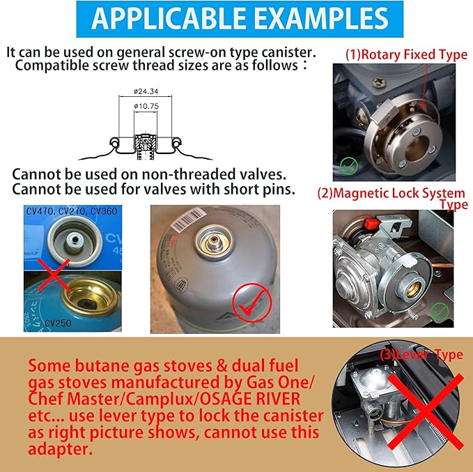 camping moon Camping Gas Stove Adapter, Input: EN417 Lindal Valve Canister, Output: Butane Gas Stove Z13M