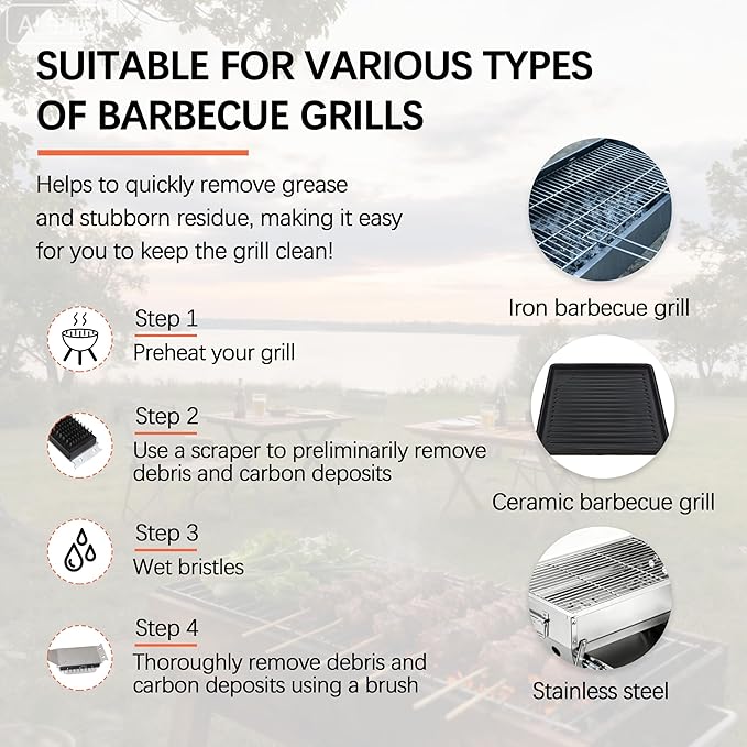2 Pack Grill Brush and Scraper, 16" & 14" Stainless Steel Handle BBQ Cleaner - Heavy Duty Grate Cleaning Tool for Outdoor BBQ, Cookout, Gas/Charcoal Grills