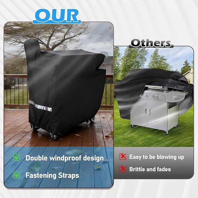 Utheer Grill Cover for recteq Flagship 1100/1600, RT-1250, RT-700 and RT-680 Wood Pellet Grills - Heavy Duty 600D Waterproof Fabric Grill Cover with Elastic Drawstrings, Black