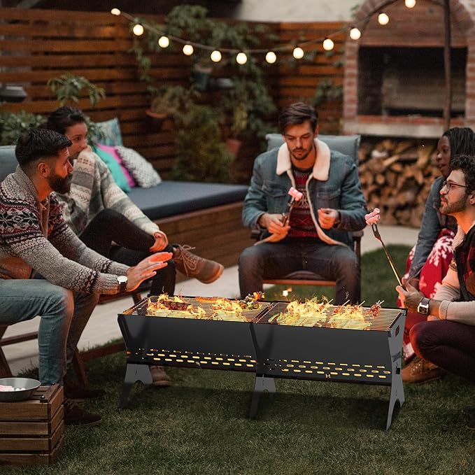 Camping Campfire Grill 2 Packs | Portable Folding Charcoal Grills, Backpacking & BBQ Grill, Heavy Duty Firepit Grate Grill with Carry Bag for Outdoor Cooking, Bonfire, Patio, Backyard-31 Inch
