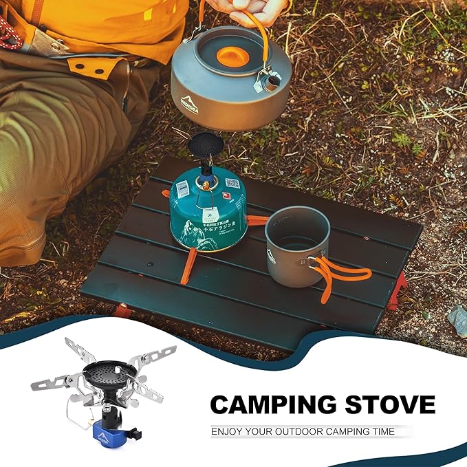 Widesea Portable Camping Stove with Canister Stand & 4 Detachable Legs Mini 3300W Power Backpacking Stove with Electronic Ignition Ultralight Compact for Outdoor Cooking, Hiking, Picnics