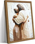 Wood Framed Jesus Embracing Woman Canvas Wall Art, Safe in His Arms Pictures Canvas Print Posters Wall Decor, Christian Wall Art Home Decor for Living & Prayer Room 12x16 inch