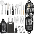 Camping Cooking Utensils Set, Stainless Steel Grill Tools, Camping BBQ Cookware Gear and Equipment for Travel Tenting RV Van Picnic Portable Kitchen Essentials Accessories