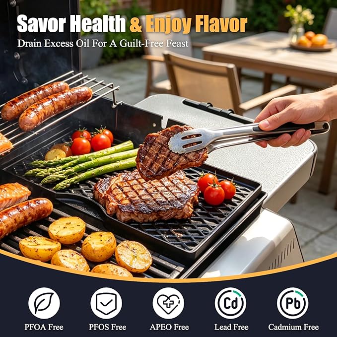 Grill Griddle for Weber Spirit 200 Series, 17.5" Porcelain-Enameled Cast Iron Reversible Grill Plate for Weber Spirit E210 E220 S210 S220 & Spirit II E210 E220, Nonstick Flat Top BBQ Griddle Pan