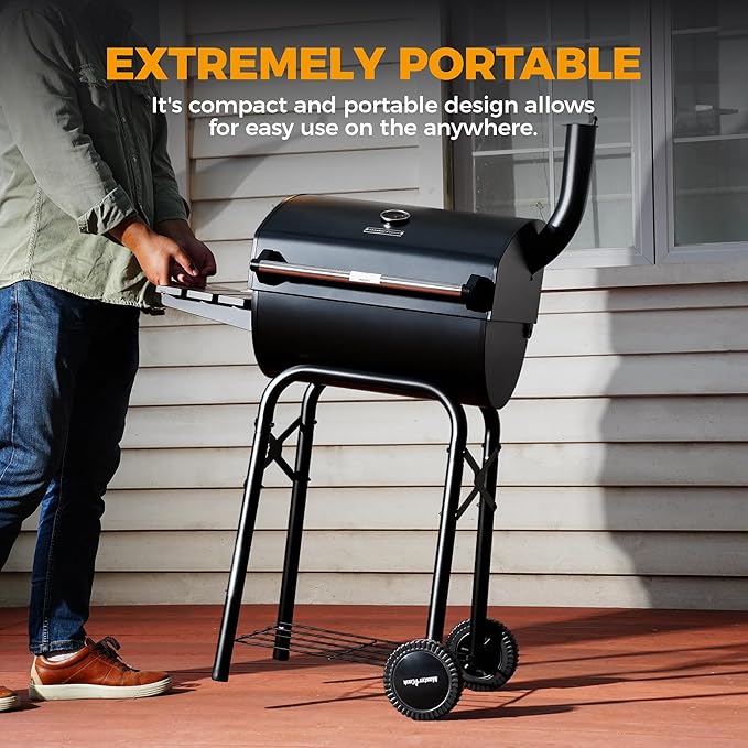 MASTER COOK Barrel Charcoal Grills with Foldable Side Tables, Outdoor Smoke Barbecue bbq grill for Camping, Patio, Backyard Party, Picnic, Garden, Black