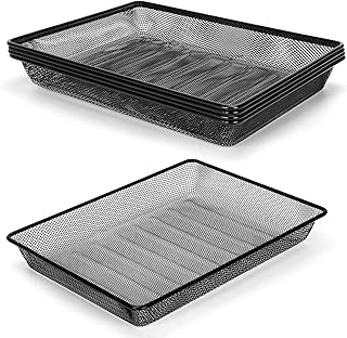Office Metal Mesh Basket for Desk, Single Paper Tray Organizer, Turn in Trays Classroom, Flat Mail Letter Storage Basket for Office Home Drawers School, Black (5 Pack)