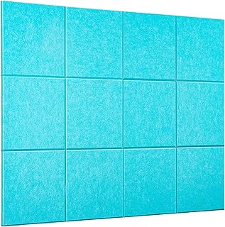 Bulletin Board 40x30in, 12 Count 9.8 x 9.8in Felt Wall Tiles with Removable Adhesive Tape, Cork Board Alternative for Walls, Wall Decor, Kids Art Display, Kids Room (Aqua Collection)