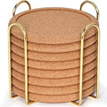 Cork Coasters for Drinks with Metal Holder, GOH DODD Absorbent Blank Coasters Tabletop Protection Home Decor for Housewarming Gifts Wedding Laser Engraving Wood Burning, Set of 8, Round, 4 Inch