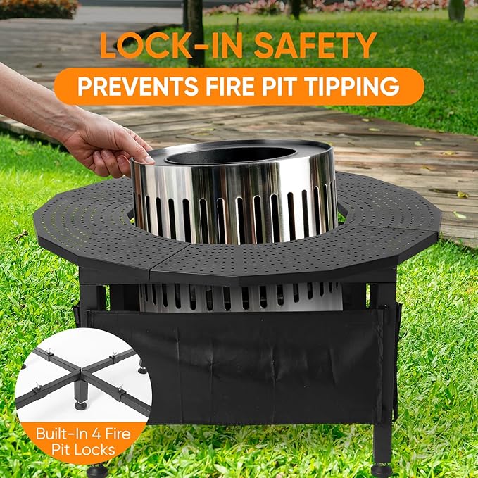 Fire Pit Surround Tabletop for Solo Stove Bonfire – 40" Powder-Coated Carbon Steel Outdoor Fire Pit Table, Compatible with 15"-21" Fire Pits, Tabletop Fire Pit for BBQ, Picnic, Patio