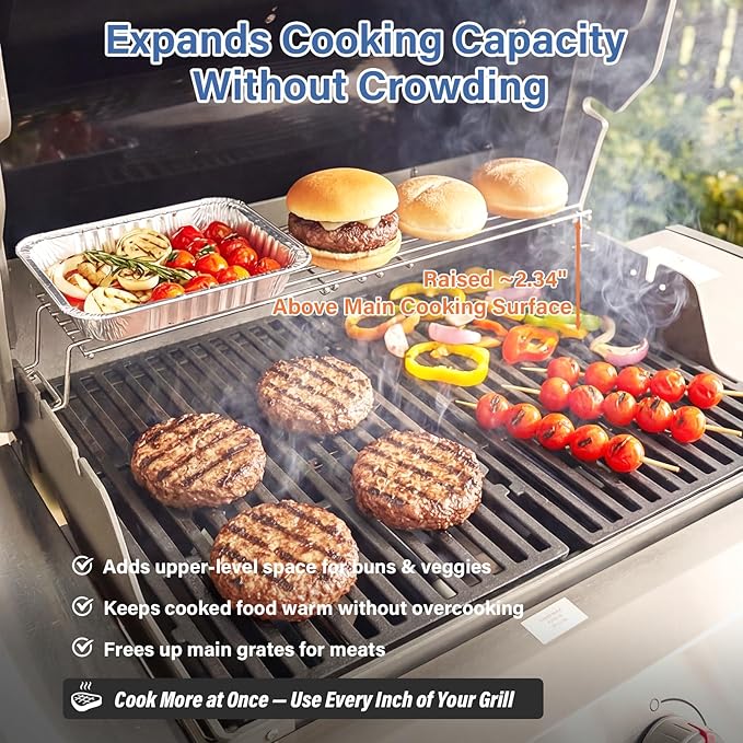 7641 Stainless Steel Warming Rack - Replacement for Weber Spirit 300/II 300 Series (Front Control: E310/S310/E320/S320/SP330), Fits Genesis Silver Gold B/C Grills