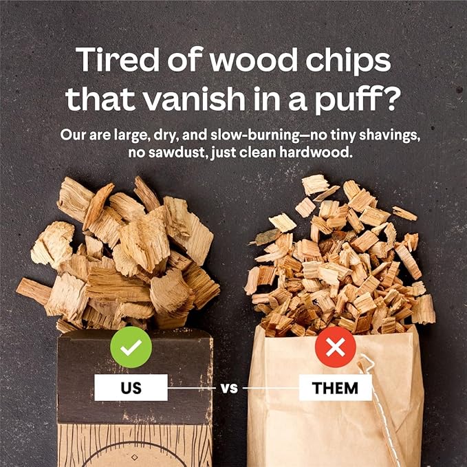 Large Wood Smoking Chips for Smoker - 6 Flavor Variety Pack of Natural Wood Chips - Apple, Hickory, Cherry, Peach, Beech, and Pear - Grilling Accessories for Smoker Grill, Charcoal and Gas Grill