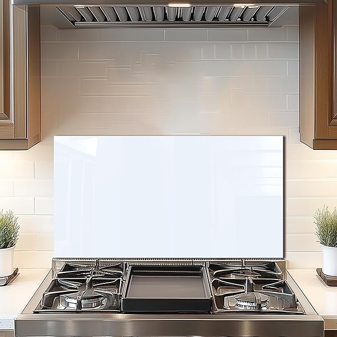 DAIFURONGE Tempered Glass Backsplash for Kitchen, Black and White Art Stove Backsplash Protector - Easy to Clean Wall Decor (White, 30"x16"(76.2x40.64cm))